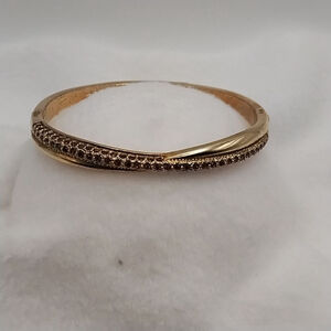 Vintage Gold-Tone Pave Twist Amber Rhinestone Bangle